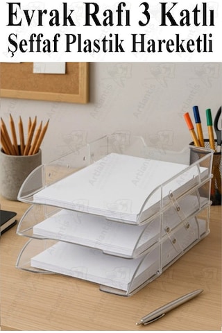 Evrak Rafı 3 Lü Masaüstü 1 Paket Plastik Evrak Rafı Masa Üstü Şeffaf Hareketli A4 Dosya Düzenliyici Kağıt Tepsisi Şeffaf