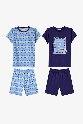 Penti Mavi Erkek Çocuk Blue Waves Pamuklu 2li Pijama Takımı Bu11