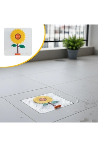 Ayçiçeği Tasarımlı Gider Koku Önleyici Silikon Lavabo Gider Matı Sarı