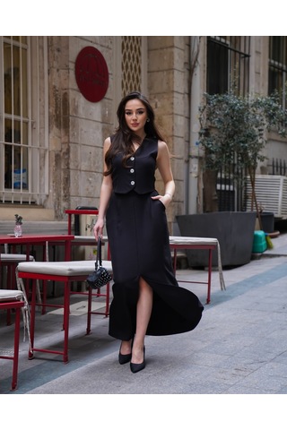 Kadın Yelekli Maxi Etekli Takım Siyah