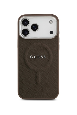 Apple Uyumlu iPhone 17 Pro Max Kılıf Guess Lisanslı M-safeli Klasik Yazı Logolu Pu Deri Kapak Kahverengi Kahverengi