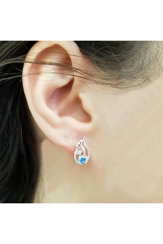 Chavin Topaz Melek Kanadı 0.02 Carat Pırlanta Gümüş Küpe Ei08