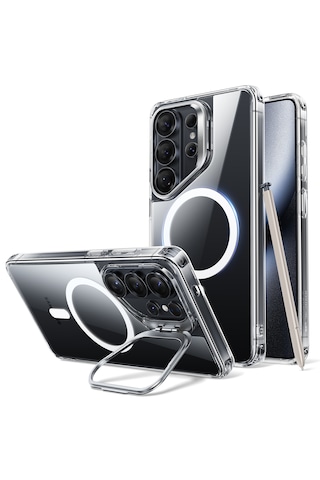 Samsung Galaxy Uyumlu S26 Ultra Classic Hybrid Magsafe Standlı Kılıf Şeffaf