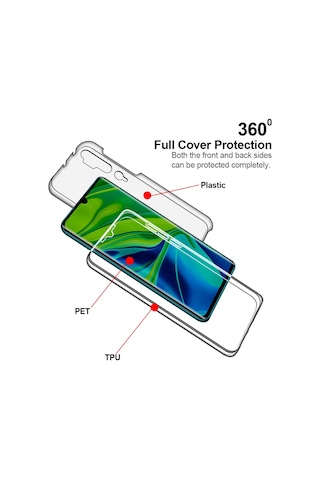 Teknomoda Xiaomi Mi Note 10 360 Derece Kılıf Silikon Şeffaf Ön Arka
