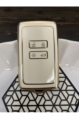 Lüx Renault Clio Uyumlu E-tech Austral Megane E-tech 4 Buton Nano Anahtar Kılıfı Beyaz Gold Renk