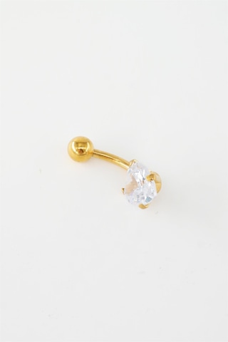 Kadın 316l Anti Alerjenik Baget Zirkon Taşlı Kalp Figürlü Göbek Piercing Gümüş