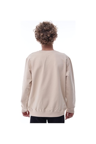 Bej Erkek Çocuk Sweatshirt Rahat Kalıp Pamuklu İki İplik Kumaş Bej