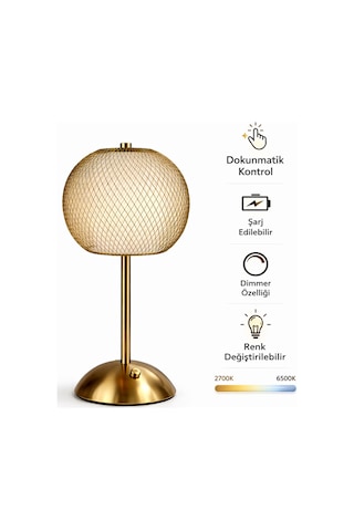 Tel Dekoratif Siyah Masa Ve Gece Lambası Led Abajur Altın