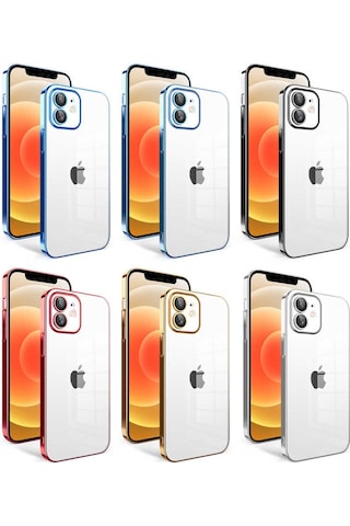 Apple Uyumlu iPhone 12 Kılıf Kamera Korumalı Renkli Çerçeveli Zore Garaj Kapak Kırmızı