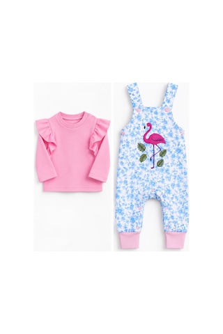 Babyhola Kız Bebek Çocuk Flamingo Salopet Badi Takım 23388 Pudra
