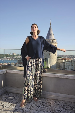 Monamise Kadın Yaprak Desenli Ve Dantelli 3'lü Pijama Takımı 24143 Lacivert