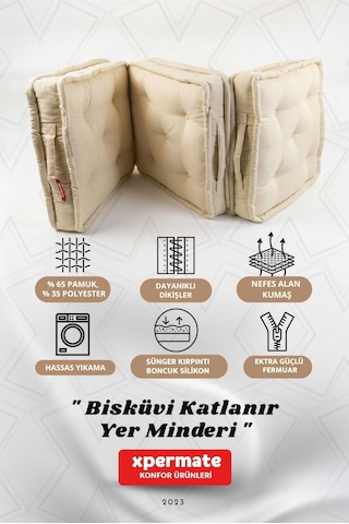 Yer Minderi Katlanır Uzanma Minderi Bahçe Balkon Teras Oyun Odası Krem