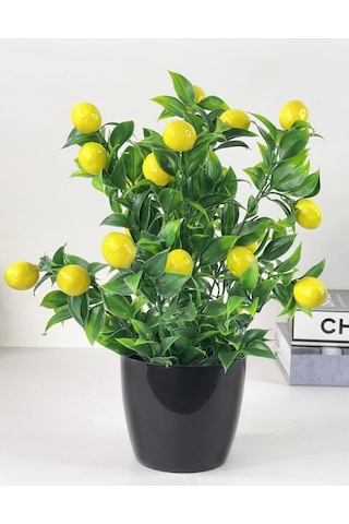 Yapay Çiçek Limon Ağacı Siyah Saksıda Limon 30 CM