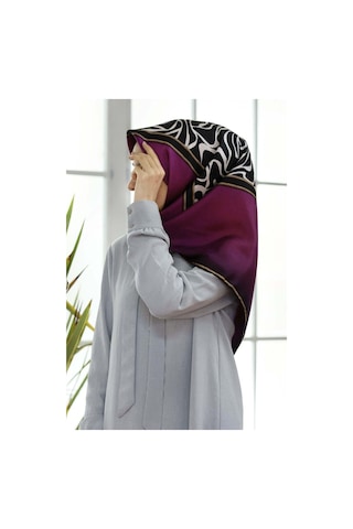 Vissona Mürdüm-siyah Zebra Desenli Tivil İpek Eşarp 17536-0026-0001