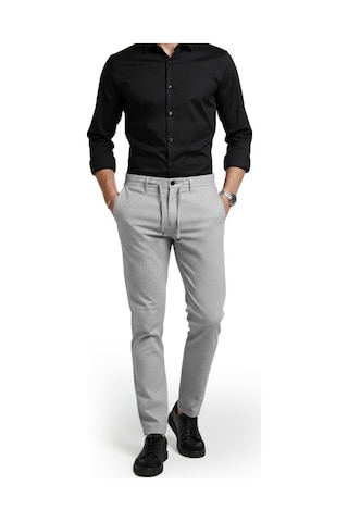 Deepsea Erkek Gri Likralı Gofre Kumaş Beli Lastikli İpli Slim Fit Günlük Pantolon 2600650 Gri