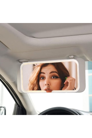 Qingmipy Araç Led Aynalı Makyaj Aydınlatmalı Güneşlik - 3 Renk Aydınlatma, Şarj Kablolu Beyaz