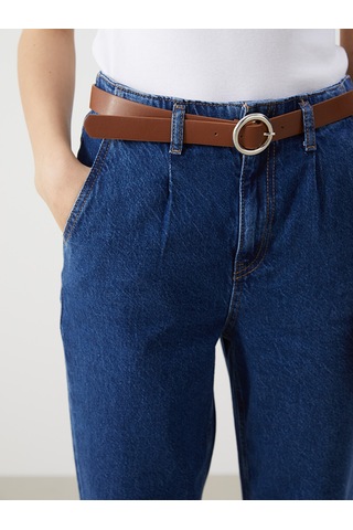 Lcw Jeans İndigo Beli Kemerli Mom Fit Kadın Jean Pantolon