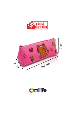 Kedi Tasarımlı PVC Kalem Kutusu – Dayanıklı Silikon Yapı, Çocuklar için Şık ve Pratik Okul Kalemlik Pembe