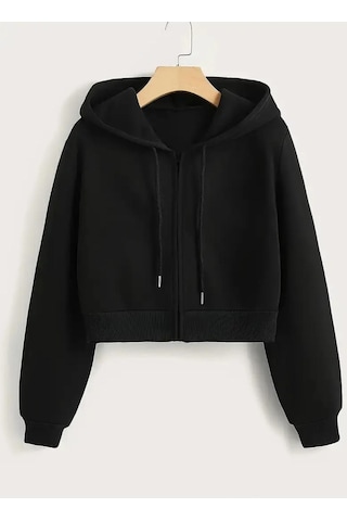 Altamira Kadın Fermuarlı Oversize Kapşonlu Crop Hırka 001