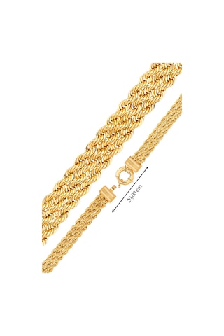 14 Ayar Altın Bileklik Üç Sıra Halat Zincir Künye 19 Cm Uzunluk Sarı Altın