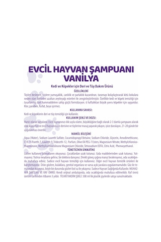 Pet White Kedi Köpek Evcil Hayvan Şampuanı Vanilya 500 ML