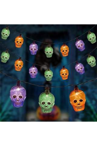 Cadılar Bayramı Kafatası Işıkları, 8,5 Ft 10 Led Çok Renkli Hayalet Kafa Işıkları Su Geçirmez, Cadılar Bayramı Dekorasyon İskelet Işıkları Dış Mekan Kullanımı İçin Çok Renkli