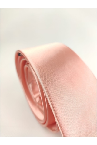 Demfashion Saten Parlak Slim Kravat Mendil Seti Somon