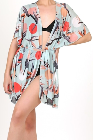 Pareo Plaj Elbisesi Kimono Std Yazlık Oversize Tül Gömlek Kemerli Elbise Sunset Mint