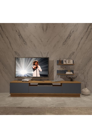 Trendstyle 4s Mdf Tv Ünitesi Ve Orta Sehpa 2'li Set - Pera Antrasit Antrasit - Safir Meşe