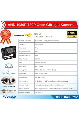 Ahd 1080p/720p Büyük Gece Görüşlü 4 Pin Soketli Kamyon Tır Otobüs Kamerası