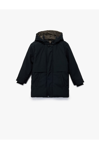 Koton Uzun Kollu Çıtçıt Detaylı Cepli Slim Fit Kapşonlu Mont Lacivert 6wkb00017tw Lacivert