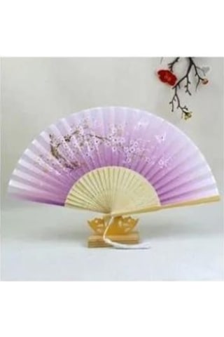 Beluga Yelpaze Bambu Vintage Lila Kelebekli Bahar Dalı Desenli Şık Püsküllü Japon Yelpaze 0167