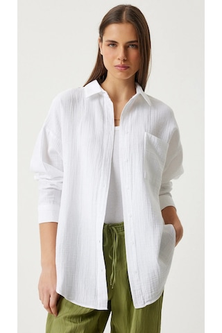 Kadın Oversize Basic Cepli Müslin Gömlek Beyaz