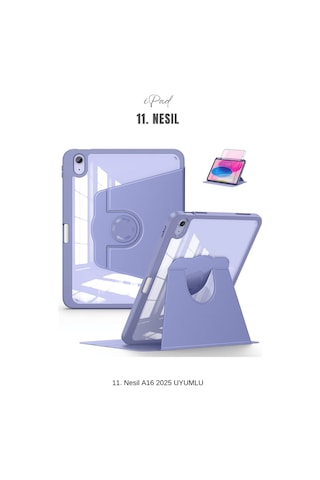 Apple Uyumlu iPad 11. Nesil A16 2025 360 Dönebilen Yatay Dikey Standlı Fuchsia Pino Tablet Kılıfı Kılıf