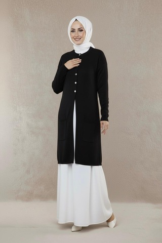 Yeni Sezon Dizboy Kadın Ceket -sakal İplik, Yaka Düğmeli, İki Cepli, Günlük, Şık Kombinler İçin Siyah