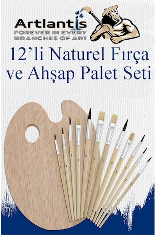 Ahşap Palet Oval Naturel 12 Li Resim Fırçası Seti 1 Paket Yuvarlak Ve Kesik Uçlu Boyama Fırçası Akrilik Yağlı Guaj Boya