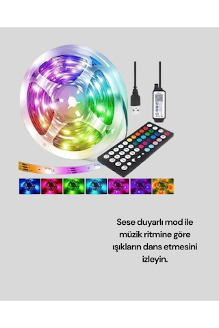 10 Metre Telefon Kontrollü Smart Şerit Led Usb Rgb Kumandalı - Çok Renkli