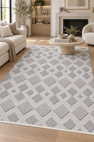 Orya Bej Gri Özel Ölçü Oturma Odası Halısı, Koridor Yatak Odası Halısı Robot Süpürge Uyumlu Kolay Temizlenebilir Polyester Hali Bej/gri