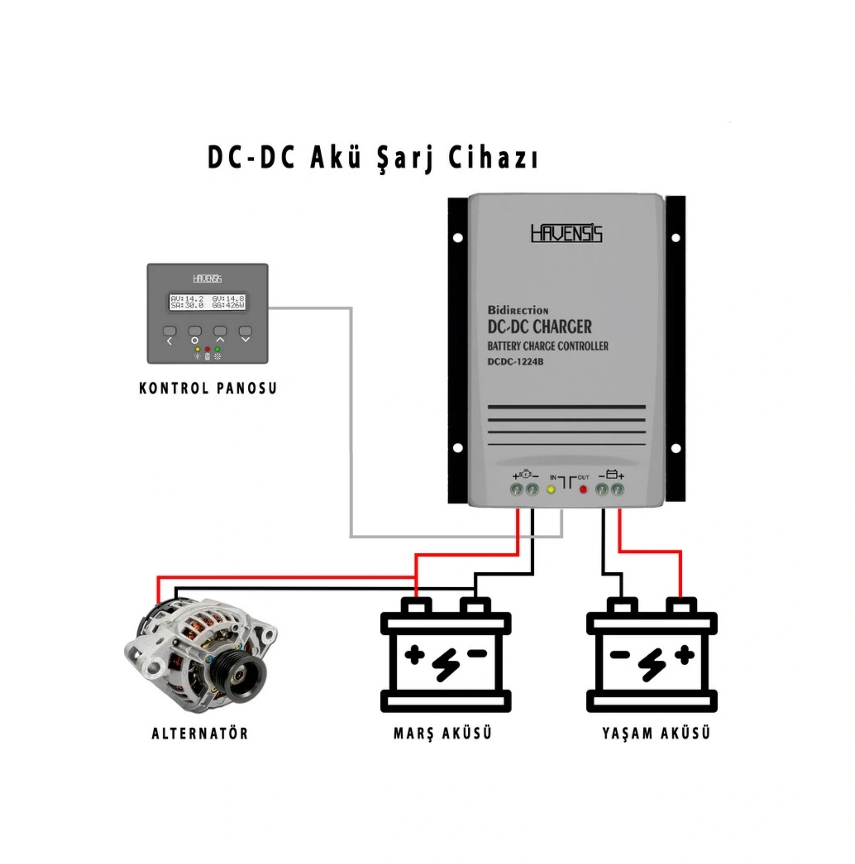 40a Çift Yönlü Dc Dc Akü Şarj Cihazı Takviye Modlu