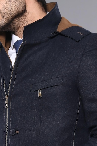 3 Cepli Kapüşonlu Fermuarlı Yün Lacivert Kısa Kaban - Wessi Siyah