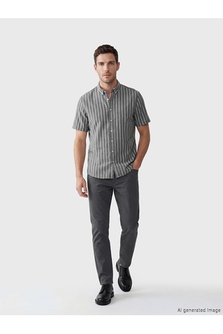 Lcwaıkıkı Classic Kahverengi Regular Fit Çizgili Oxford Erkek Gömlek