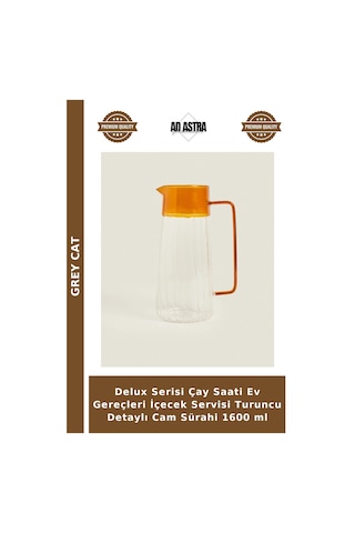 Delux Serisi Çay Saati Ev Gereçleri İçecek Servisi Turuncu Detaylı Cam Sürahi 1600 Ml