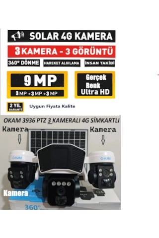 3 Kameralı O-kam 3936 Ptz Solar Sim Kartlı 4g Güvenlik Kamerası