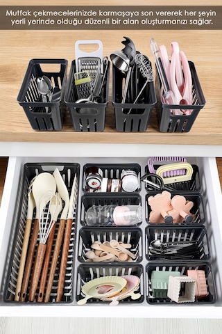 13 Parça Modüler Çekmece İçi Organizer Set - Banyo Mutfak Makyaj Aksesuar Ofis Düzenleyici Siyah