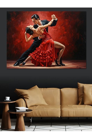 Kırmızı Ve Aşk Temalı Tango Yapan Tutkulu Çift Dekoratif Kanvas - Mdf Ahşap Tablo