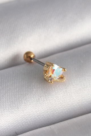316l Çelik Gold Renk Zirkon Taşlı Kalp Tragus Piercing Renkli