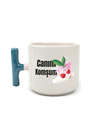 Canım Komşum Baskılı Mavi Kulplu T Kupa