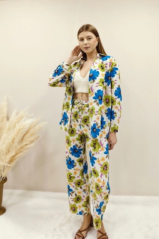 Asprinfashion Çiçek Desenli Viskon Takım Çok Renkli