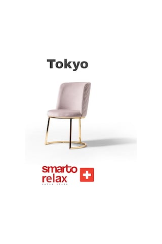 Smarto Relax Tokyo 2'li Yemek Masası Sandalye Seti - Metal Ayaklı, Pembe Kumaş Pembe