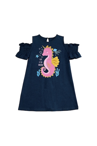 Denokids Denizatı Unicorn Kız Çocuk Lacivert Yazlık Penye Elbise